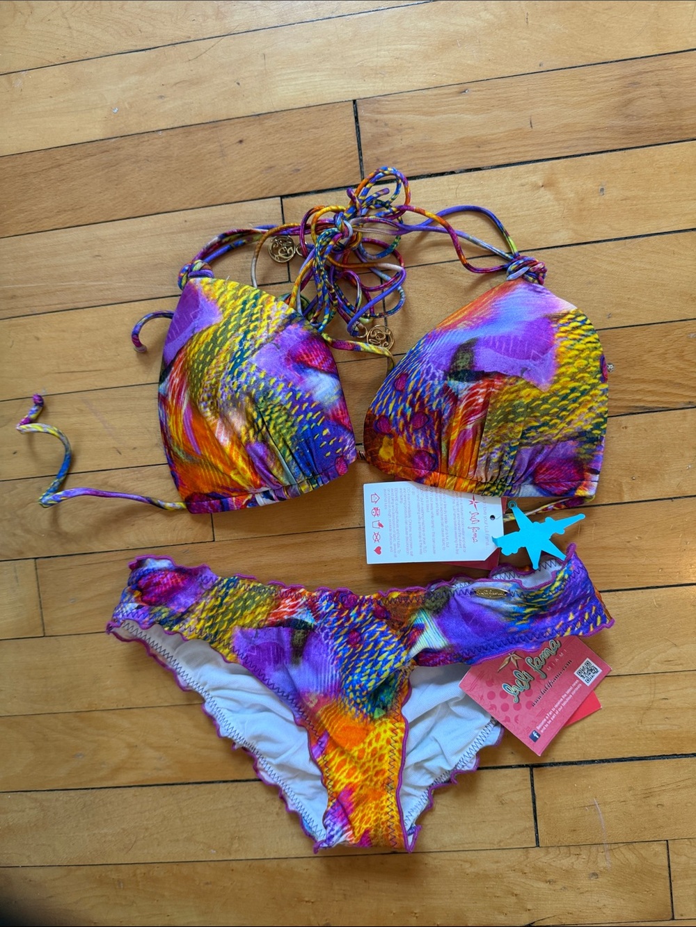 SM bottoms and M top - Luli Fama Purple Multicolor Ruffle Bikini Bottoms